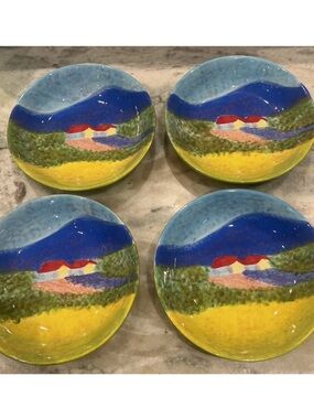 222 Fifth Impressions 9” Pasta Bowls By Gail Wells-Hess Field of Gold Set 4 NWT